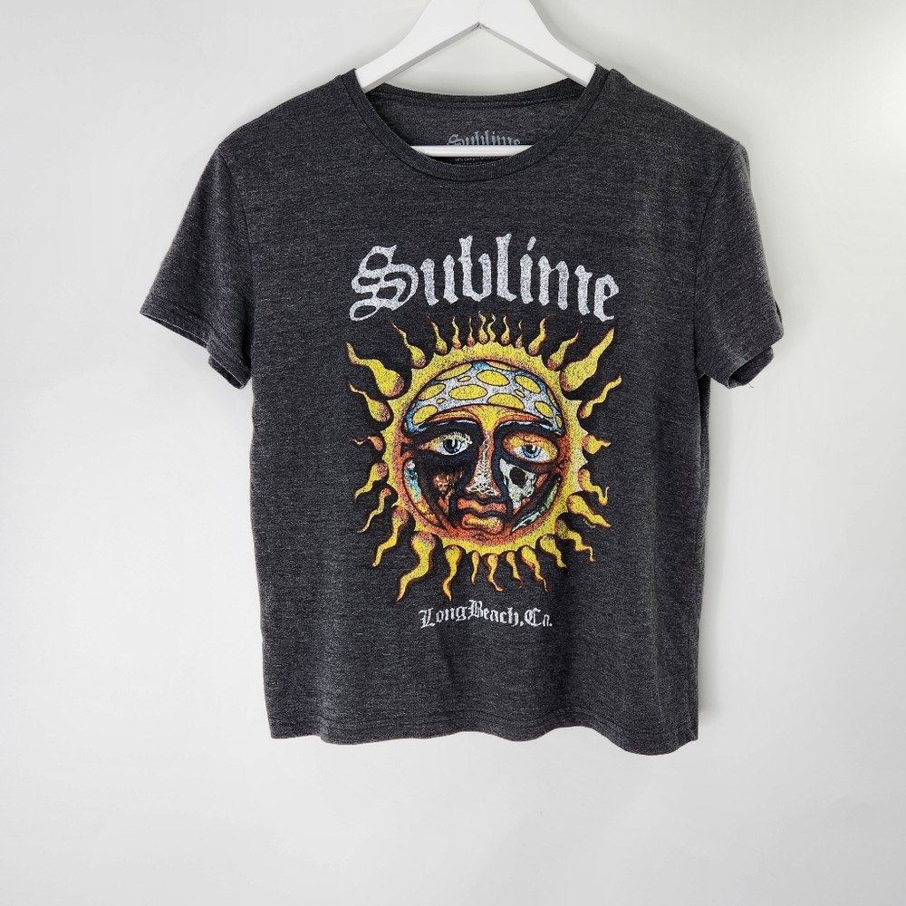 Sublime Sun Graphic Band Tee Shirt Cropped Gray Long Beach CA